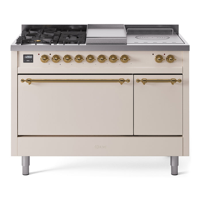 ILVE Nostalgie II 48" Dual Fuel Range with 5 Sealed Burners + Griddle + French Top Solid Door - UP48FSQNMP