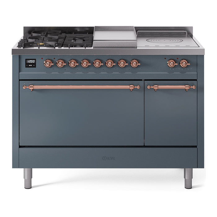 ILVE Nostalgie II 48" Dual Fuel Range with 5 Sealed Burners + Griddle + French Top Solid Door - UP48FSQNMP