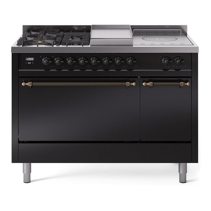 ILVE Nostalgie II 48" Dual Fuel Range with 5 Sealed Burners + Griddle + French Top Solid Door - UP48FSQNMP