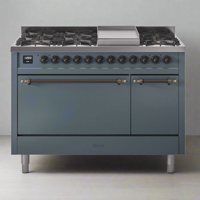 ILVE Nostalgie II 48" Dual Fuel Range with 8 Sealed Burners + Griddle Solid Door - UP48FQNMP