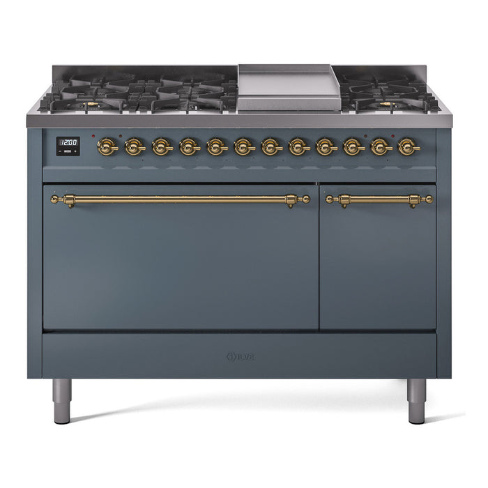 ILVE Nostalgie II 48" Dual Fuel Range with 8 Sealed Burners + Griddle Solid Door - UP48FQNMP