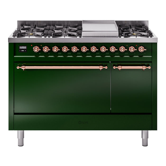 ILVE Nostalgie II 48" Dual Fuel Range with 8 Sealed Burners + Griddle Solid Door - UP48FQNMP