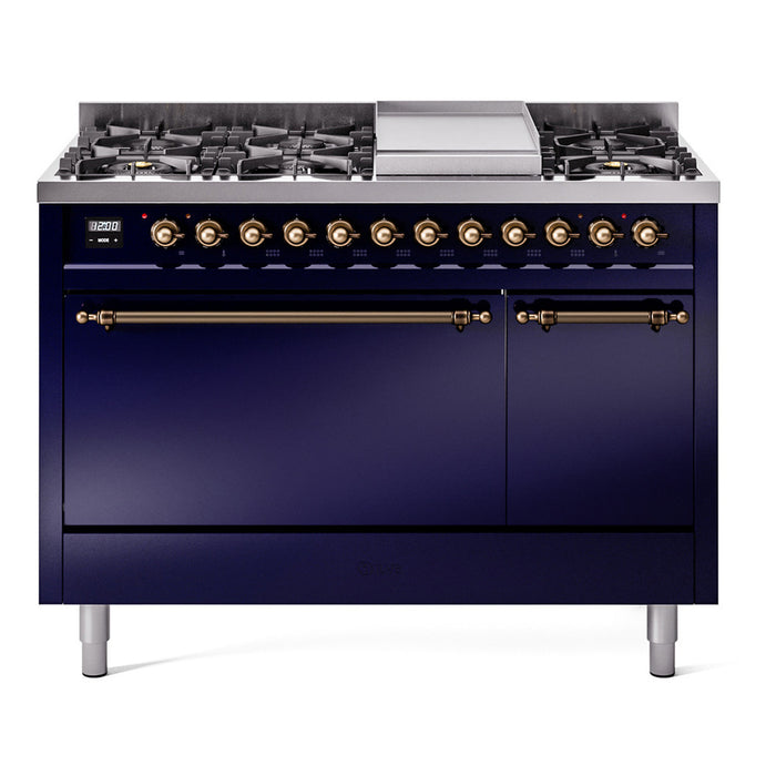 ILVE Nostalgie II 48" Dual Fuel Range with 8 Sealed Burners + Griddle Solid Door - UP48FQNMP