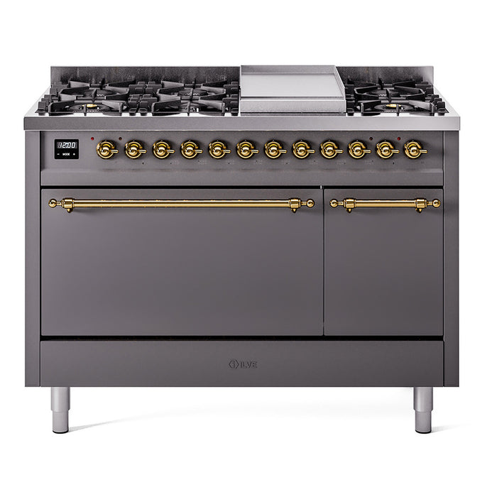 ILVE Nostalgie II 48" Dual Fuel Range with 8 Sealed Burners + Griddle Solid Door - UP48FQNMP