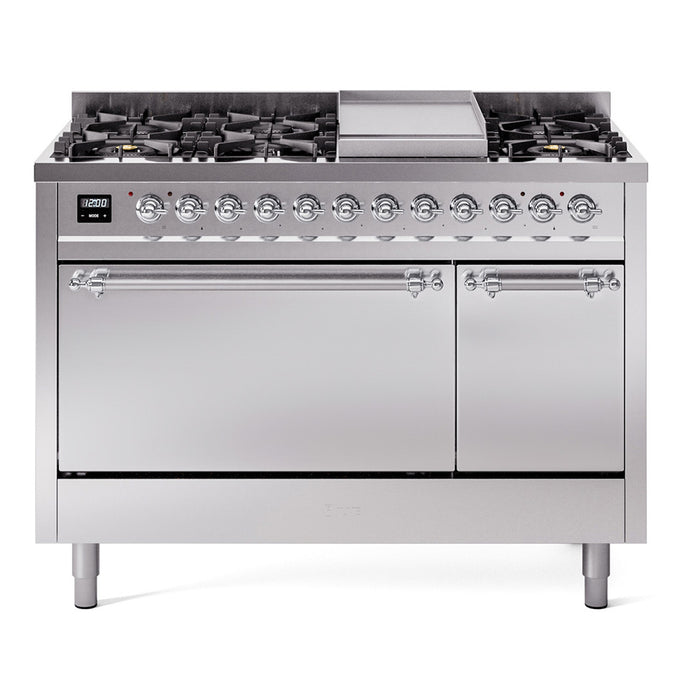 ILVE Nostalgie II 48" Dual Fuel Range with 8 Sealed Burners + Griddle Solid Door - UP48FQNMP