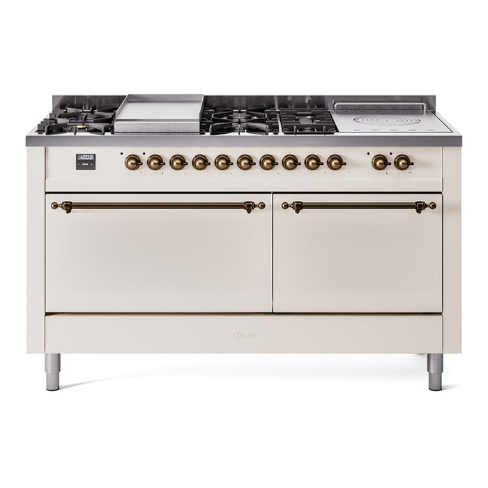 ILVE Nostalgie II 60" Dual Fuel Range with 7 Sealed Burners + Griddle + French Top Solid Door - UP60FSQNMP