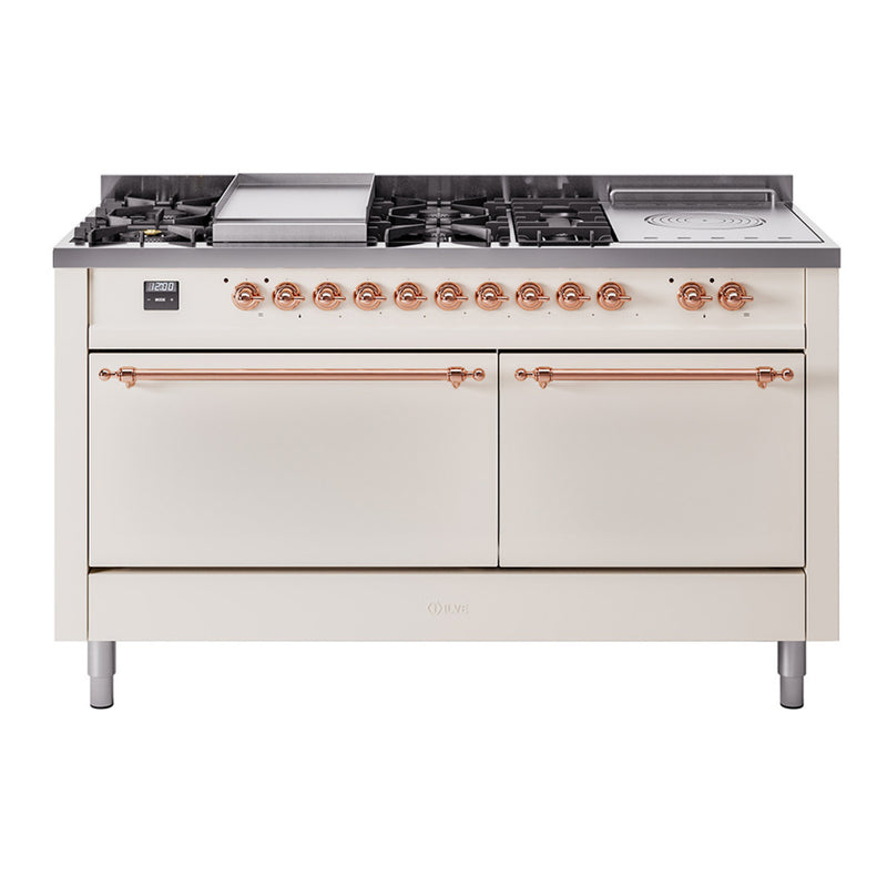 ILVE Nostalgie II 60" Dual Fuel Range with 7 Sealed Burners + Griddle + French Top Solid Door - UP60FSQNMP