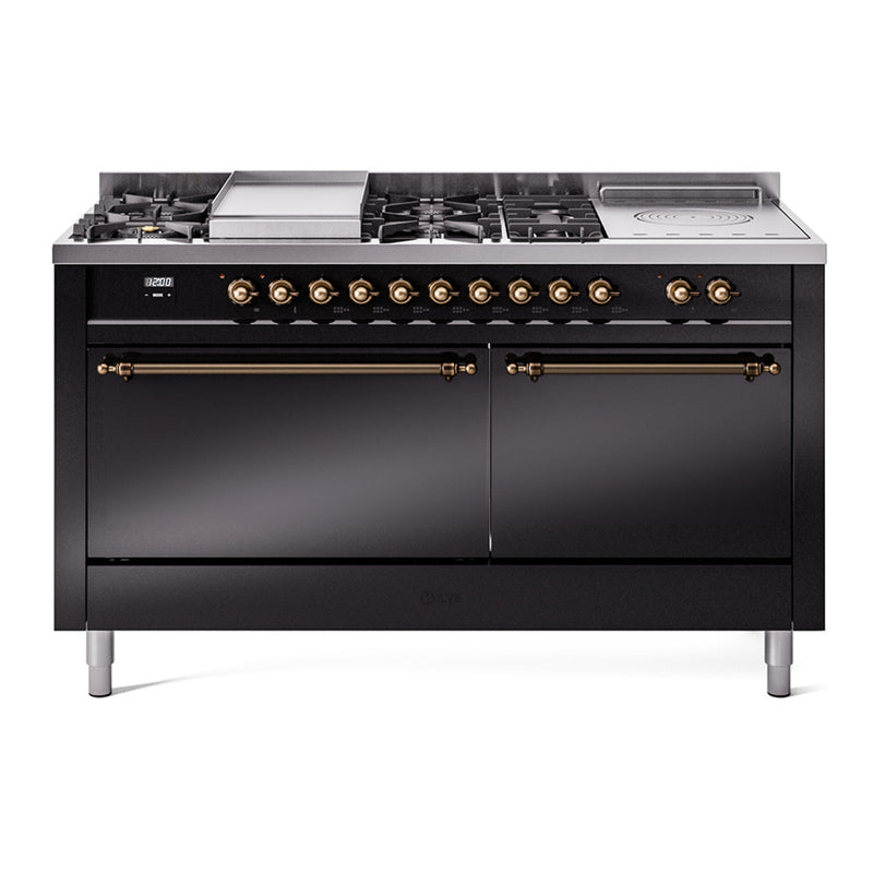 ILVE Nostalgie II 60" Dual Fuel Range with 7 Sealed Burners + Griddle + French Top Solid Door - UP60FSQNMP