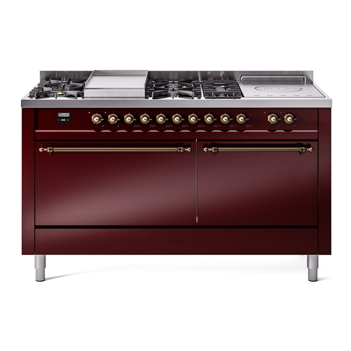 ILVE Nostalgie II 60" Dual Fuel Range with 7 Sealed Burners + Griddle + French Top Solid Door - UP60FSQNMP