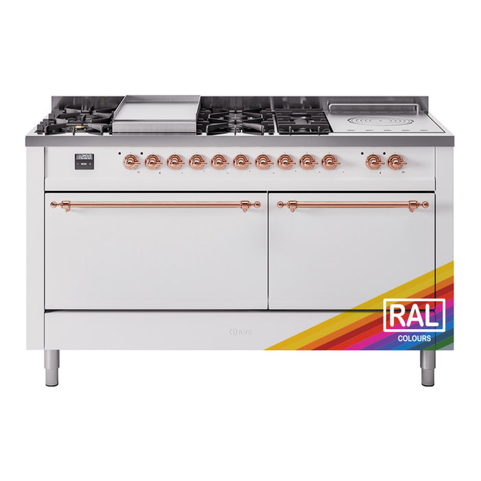 ILVE Nostalgie II 60" Dual Fuel Range with 7 Sealed Burners + Griddle + French Top Solid Door - UP60FSQNMP