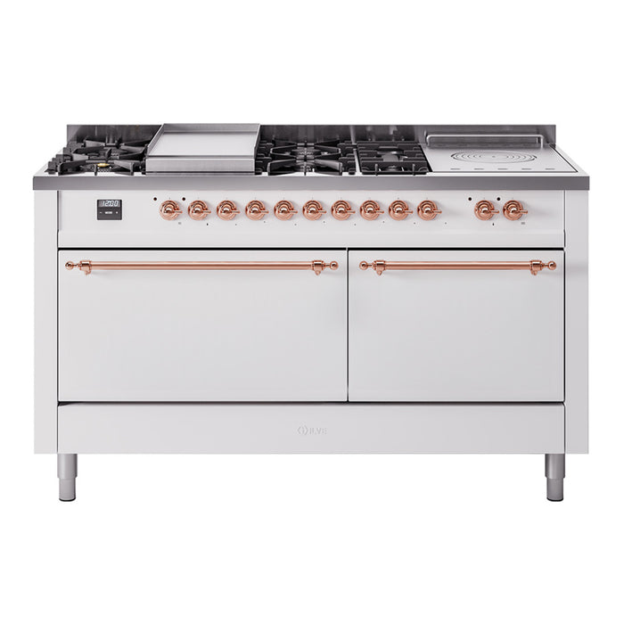 ILVE Nostalgie II 60" Dual Fuel Range with 7 Sealed Burners + Griddle + French Top Solid Door - UP60FSQNMP