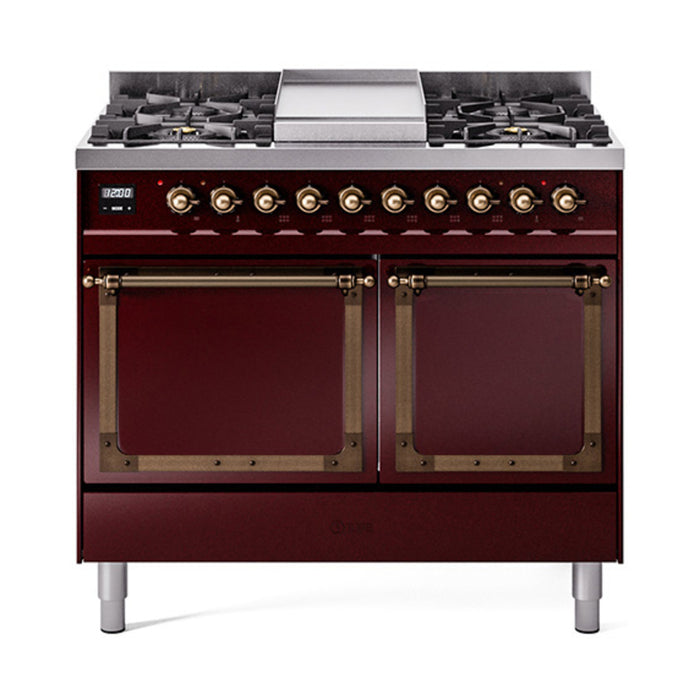 ILVE Nostalgie II Noblesse 40″ Dual Fuel Freestanding Range 6 Sealed Burners + Griddle with Solid Door - UND40FQNMP