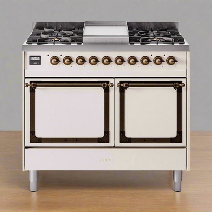 ILVE Nostalgie II Noblesse 40″ Dual Fuel Freestanding Range 6 Sealed Burners + Griddle with Solid Door - UND40FQNMP