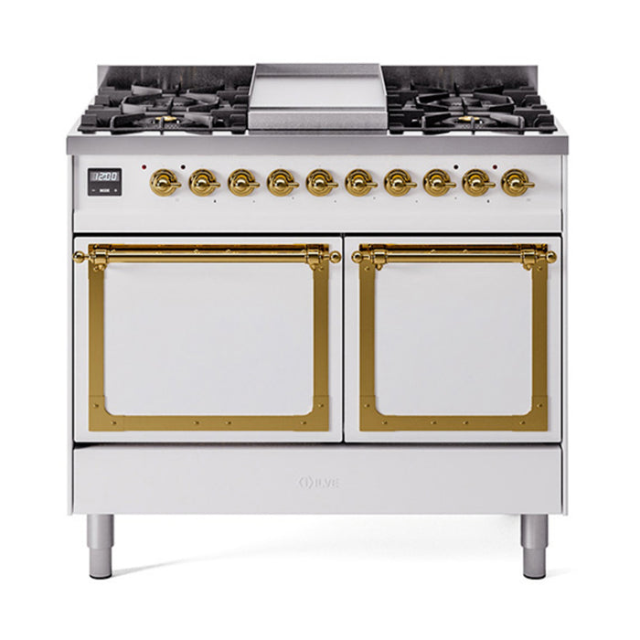 ILVE Nostalgie II Noblesse 40″ Dual Fuel Freestanding Range 6 Sealed Burners + Griddle with Solid Door - UND40FQNMP