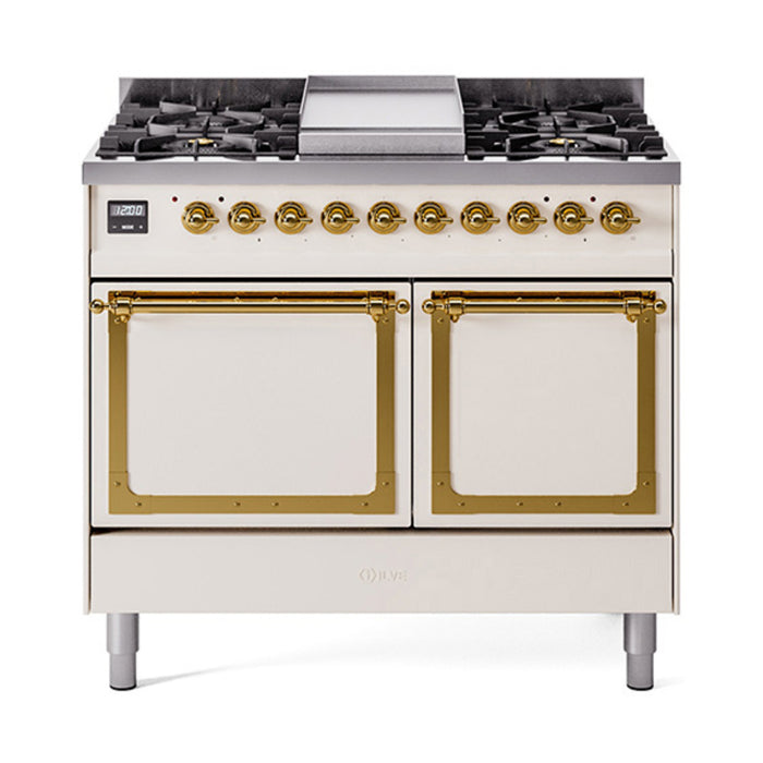 ILVE Nostalgie II Noblesse 40″ Dual Fuel Freestanding Range 6 Sealed Burners + Griddle with Solid Door - UND40FQNMP