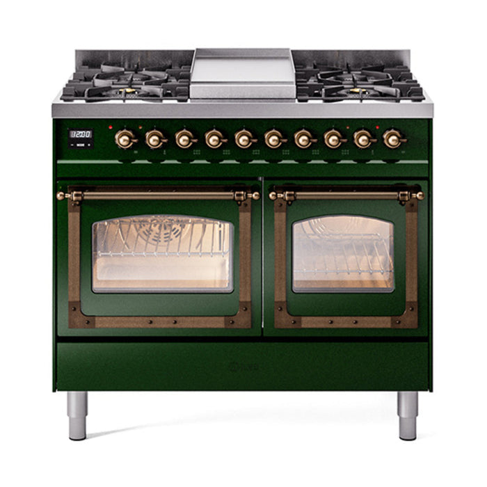 ILVE Nostalgie II Noblesse 40" Dual Fuel Freestanding Range with 9 Sealed Burners + Griddle Triple Glass Door - UND40FNMP