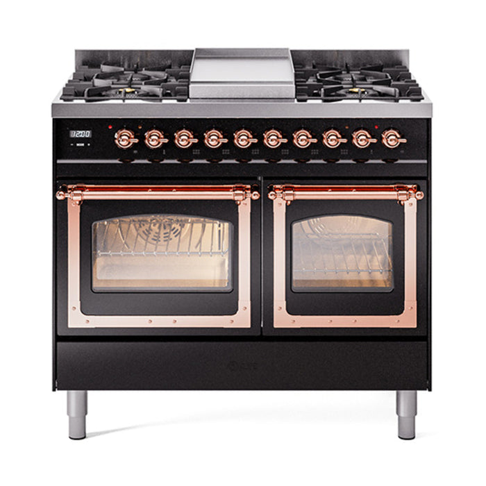 ILVE Nostalgie II Noblesse 40" Dual Fuel Freestanding Range with 9 Sealed Burners + Griddle Triple Glass Door - UND40FNMP