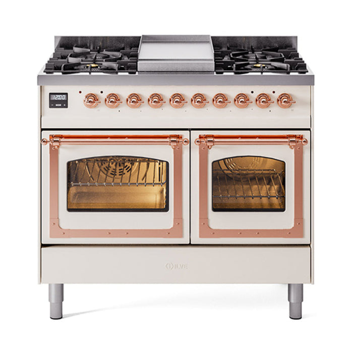 ILVE Nostalgie II Noblesse 40" Dual Fuel Freestanding Range with 9 Sealed Burners + Griddle Triple Glass Door - UND40FNMP