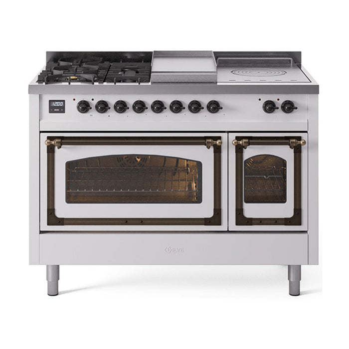 ILVE Nostalgie II Noblesse 48" Dual Fuel Freestanding Range 5 Sealed Burners + Griddle + French Top with Triple Glass Door - UN48FSNMP