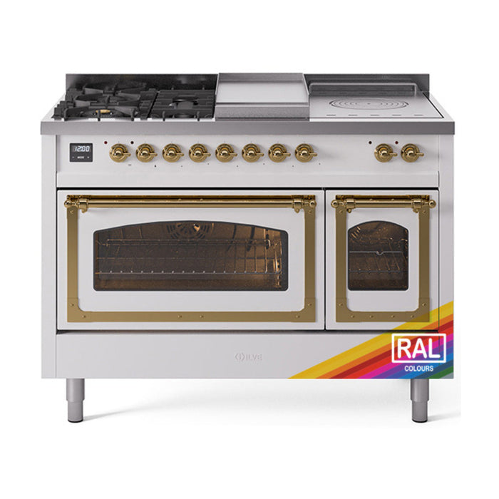 ILVE Nostalgie II Noblesse 48" Dual Fuel Freestanding Range 5 Sealed Burners + Griddle + French Top with Triple Glass Door - UN48FSNMP