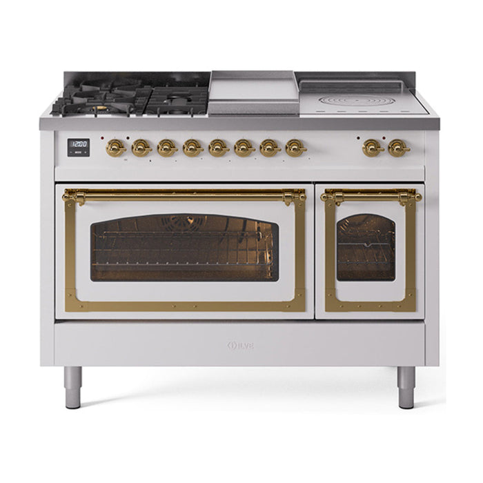 ILVE Nostalgie II Noblesse 48" Dual Fuel Freestanding Range 5 Sealed Burners + Griddle + French Top with Triple Glass Door - UN48FSNMP