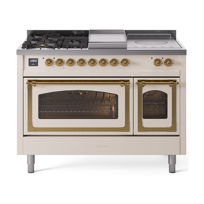 ILVE Nostalgie II Noblesse 48" Dual Fuel Freestanding Range 5 Sealed Burners + Griddle + French Top with Triple Glass Door - UN48FSNMP