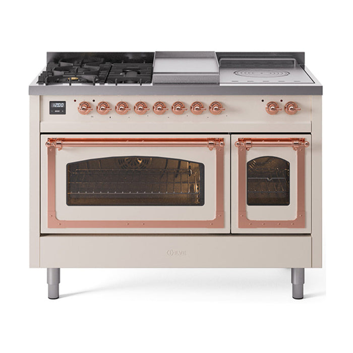 ILVE Nostalgie II Noblesse 48" Dual Fuel Freestanding Range 5 Sealed Burners + Griddle + French Top with Triple Glass Door - UN48FSNMP