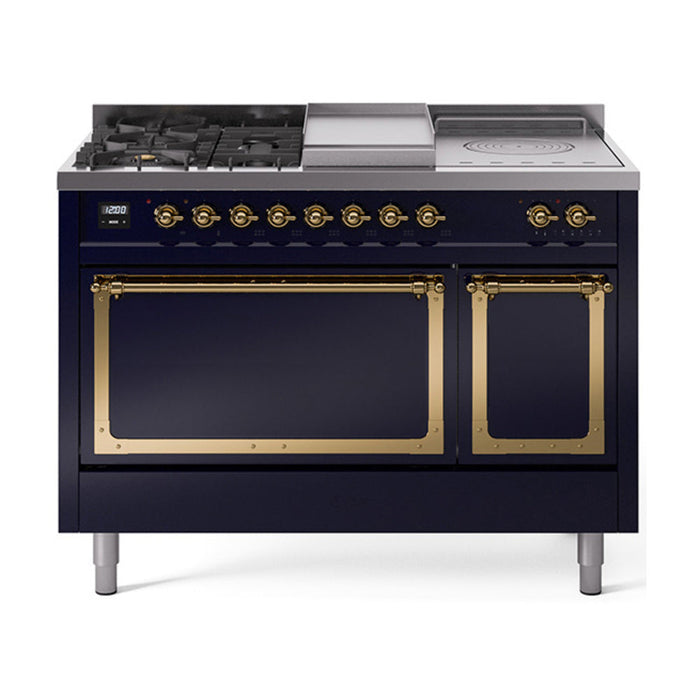 ILVE Nostalgie II Noblesse 48" Dual Fuel Freestanding Range 5 Sealed Burners + Griddle + French Top with Solid Door - UN48FSQNMP