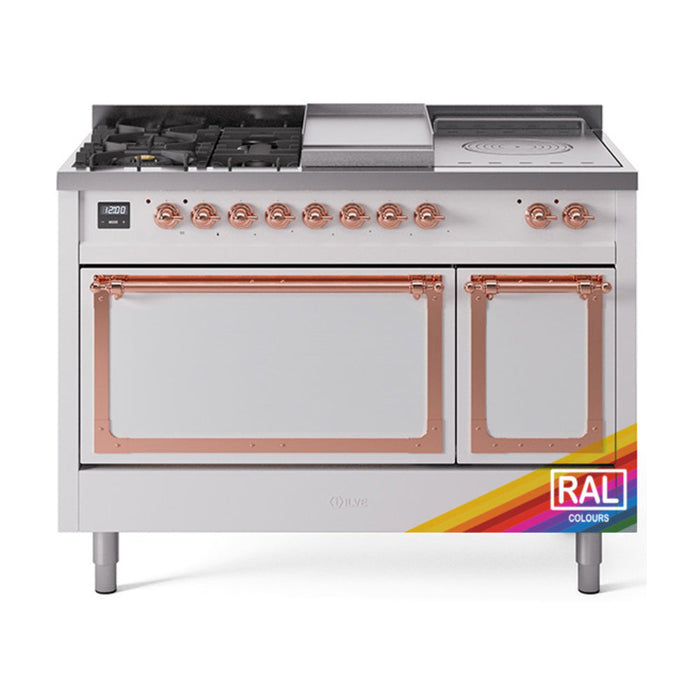 ILVE Nostalgie II Noblesse 48" Dual Fuel Freestanding Range 5 Sealed Burners + Griddle + French Top with Solid Door - UN48FSQNMP