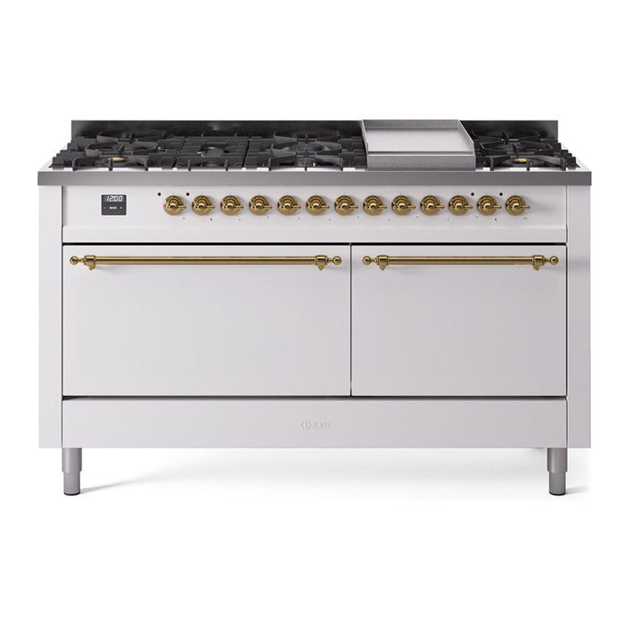 ILVE Nostalgie II Noblesse 60″ Dual Fuel Freestanding Range 9 Sealed Burners + Griddle with Solid Door - UN60FQNMP