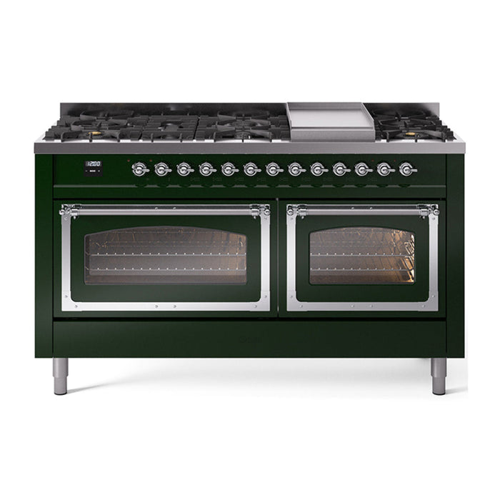 ILVE Nostalgie II Noblesse 60" Dual Fuel Freestanding Range with 9 Sealed Burners + Griddle with Triple Glass Door - UN60FNMP