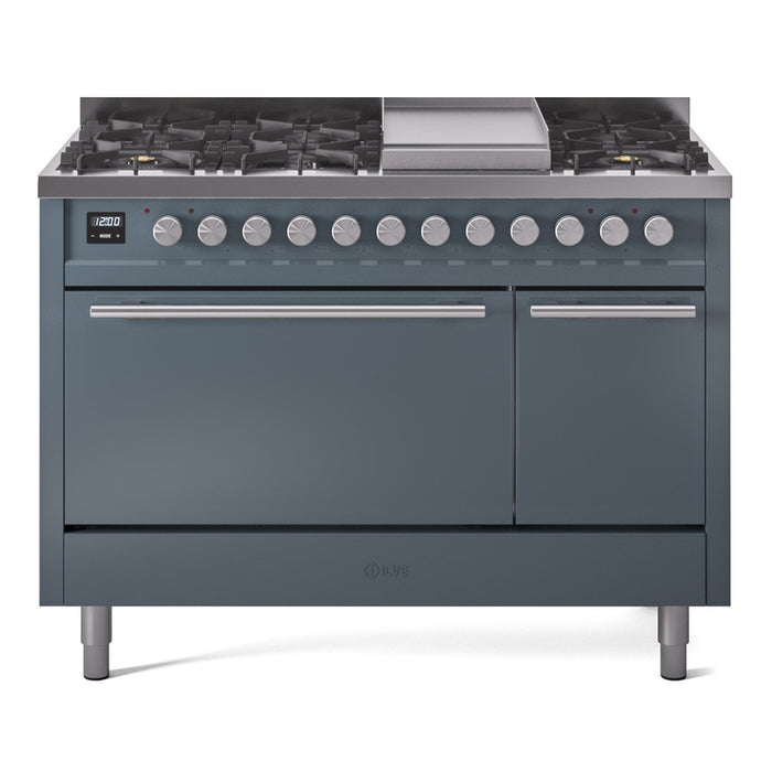 ILVE Professional Plus II 48" Dual Fuel Range 8 Sealed Burners with Solid Door - UP48FQMP