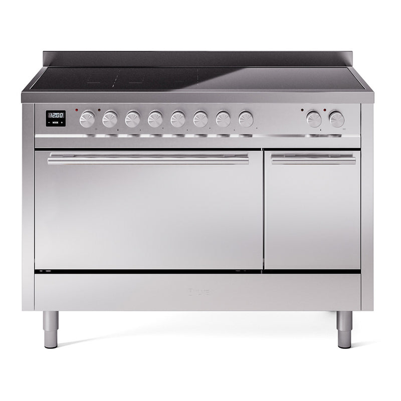 ILVE Professional Plus II 48" Electric Range with 6 Induction Elements Solid Door with Stainless Steel knobs - UPI486QMP