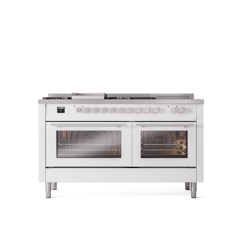 ILVE Professional Plus II 60 Inch Dual Fuel Freestanding Range in Stainless Steel with Trim - UP60FSWMP