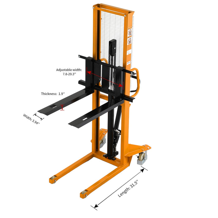 ApolloLift Manual Pallet Stacker Adjustable Forks 1100 lbs Cap. 63" Lift Height - A-3002