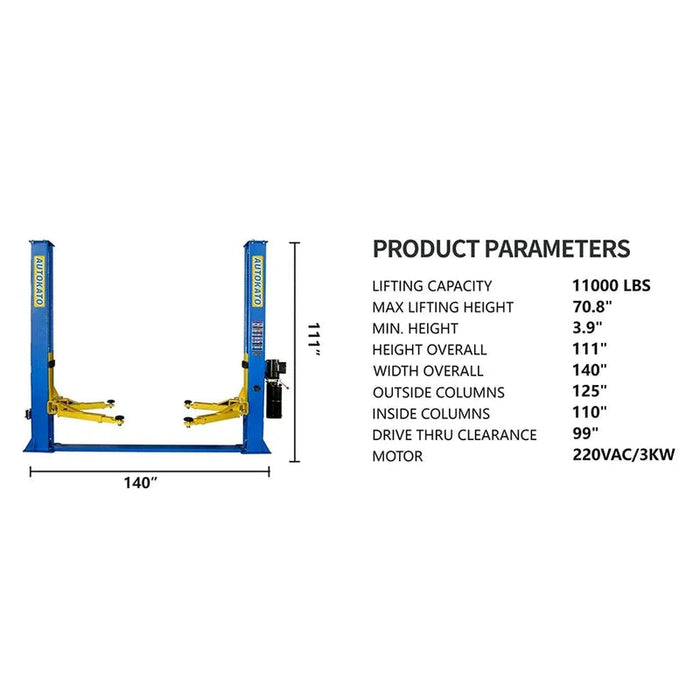 Katool H115Z 11,000 lb 2 Post Car Lift Auto Hoist