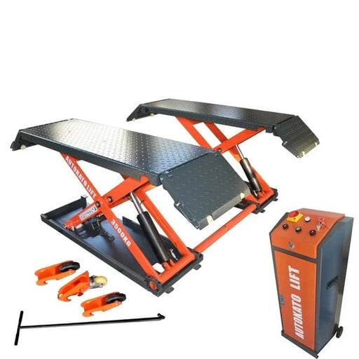 Katool KT-X85 Electric Mid Rise Scissor Lift with 8,000 lbs capacity – CE certified, mobile or fixed mount design for professional garage use.

