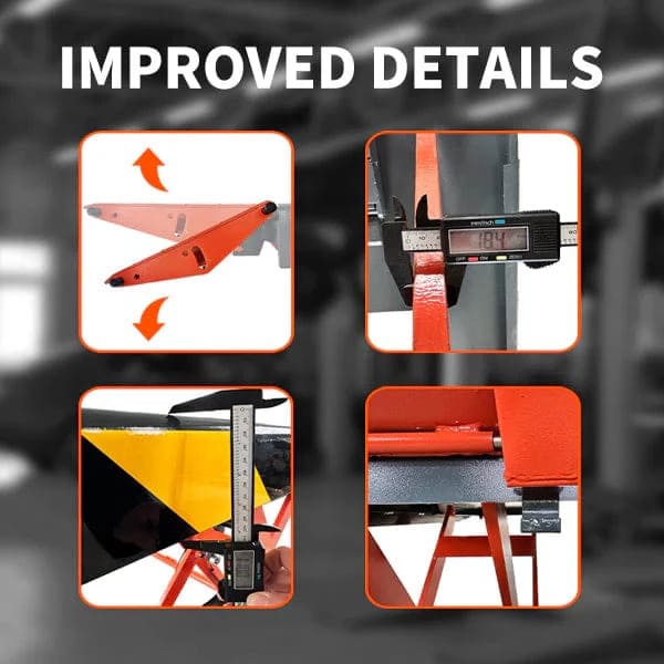 Highlighted features of the Katool X90E Scissor Lift – includes electric safety release, 110V power, and portable mid-rise design.

