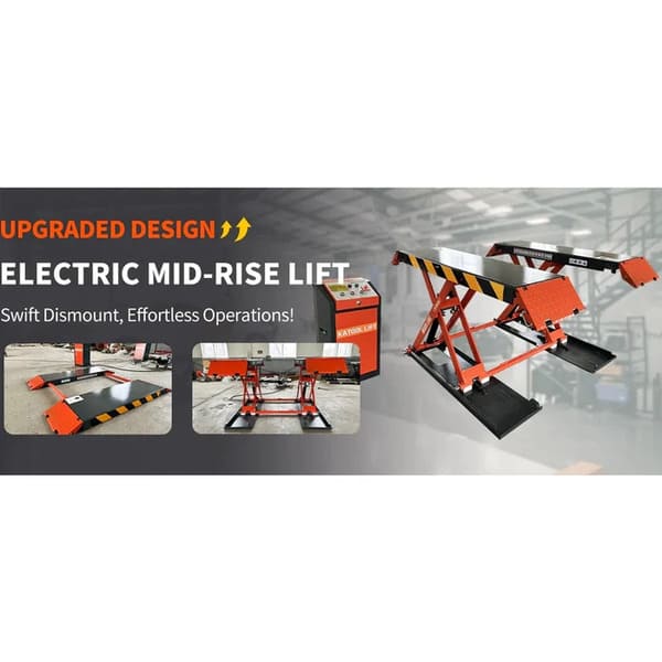 Upgrade your garage with the Katool X90E Electric Scissor Lift – 8,000 lbs capacity and mid-rise design for efficient vehicle service.

