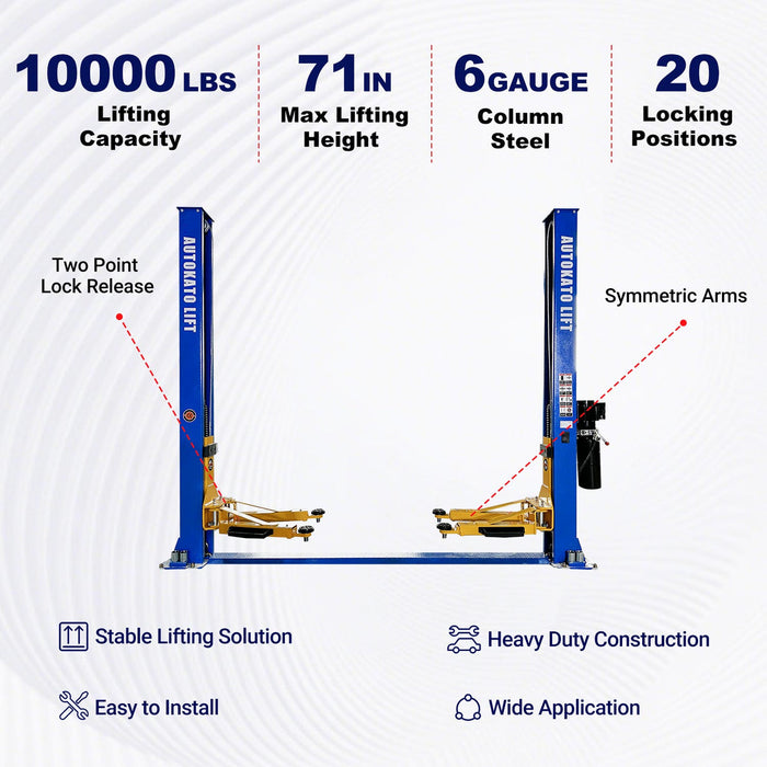 Katool KT-H105 10,000 lb Two-Post Car Lift — Professional Vehicle Lift