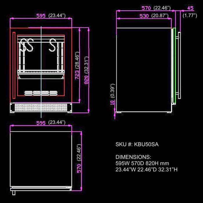 Kings Bottle 24 Inch Glass Door Under Counter Steak Ager Fridge - KBU50SA-SS RHH