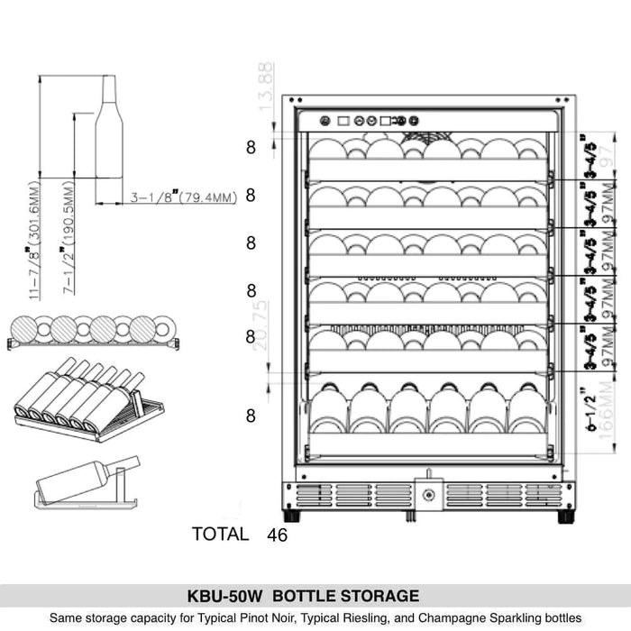 Kings Bottle 48 Inch Glass Door Side By Side Wine And Beverage Cooler Combo - KBU50BW2-SS