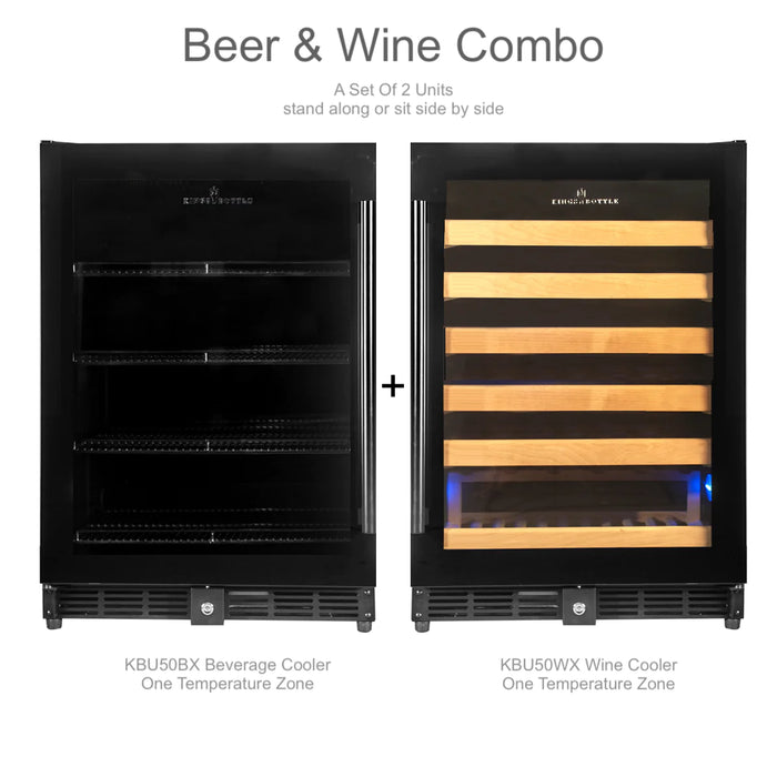 Kings Bottle 48 Inch Glass Door Side By Side Wine And Beverage Cooler Combo - KBU50BW2-SS