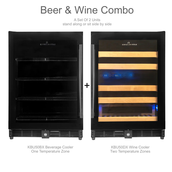 Kings Bottle 48 Inch Glass Door Wine And Beverage Fridge Center Built In - KBU50BW3-SS