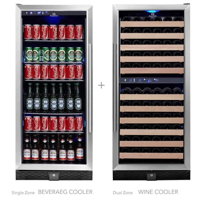 Kings Bottle 56" Upright Wine And Beverage Fridge Center Cabinet Freestanding - KBU100BW3-SS