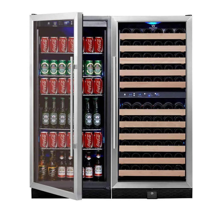 Kings Bottle 56" Upright Wine And Beverage Fridge Center Cabinet Freestanding - KBU100BW3-SS