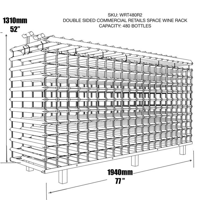 Kings Bottle 77" Wide Double Sided Commercial Retail Space Wine Rack - WRT480R2