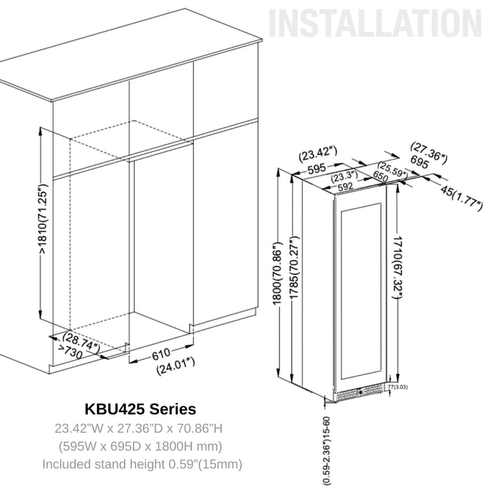 Kings Bottle Large Beverage Refrigerator With Low-E Glass Door - KBU425BX-FG LHH