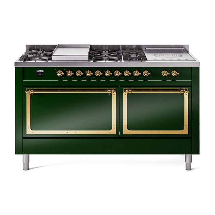 ILVE Nostalgie II Noblesse 60" Dual Fuel Freestanding Range with 7 Sealed Burners + Griddle + French Top with Solid Door - UN60FSQNMP