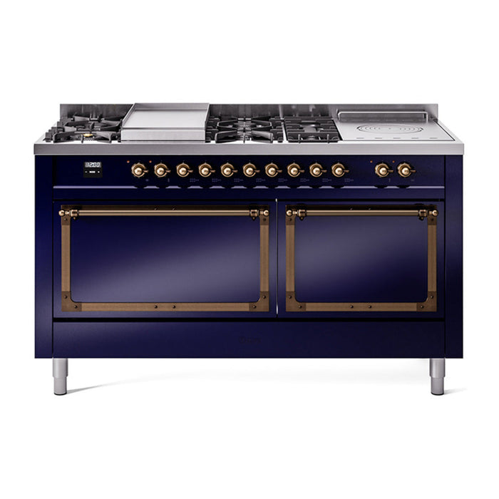 ILVE Nostalgie II Noblesse 60" Dual Fuel Freestanding Range with 7 Sealed Burners + Griddle + French Top with Solid Door - UN60FSQNMP